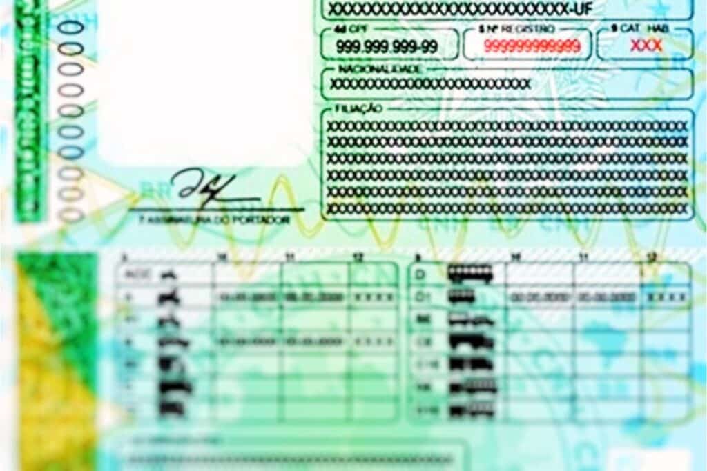 Documento de identidade brasileiro desfocado.