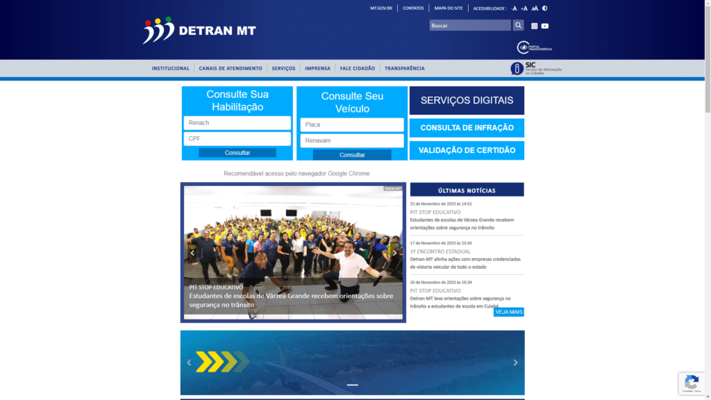 Site DETRAN MT, serviços veicular e notícias.