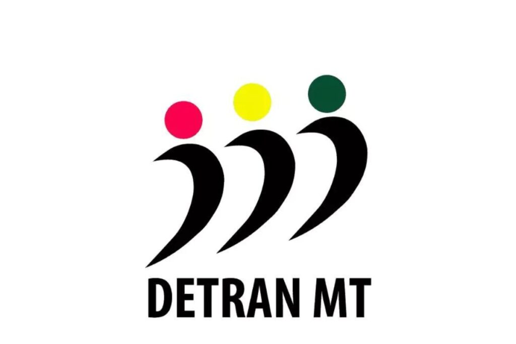 Logo do DETRAN MT com três círculos coloridos.