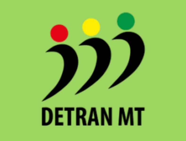 Logo do DETRAN MT com semáforo estilizado.