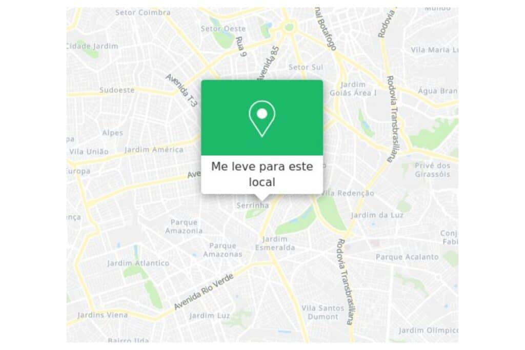 Interface de mapa com botão de navegação.