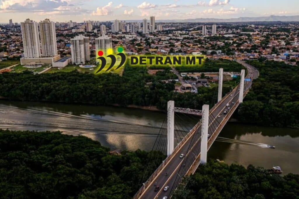 Vista aérea da ponte em Cuiabá, DETRAN MT.