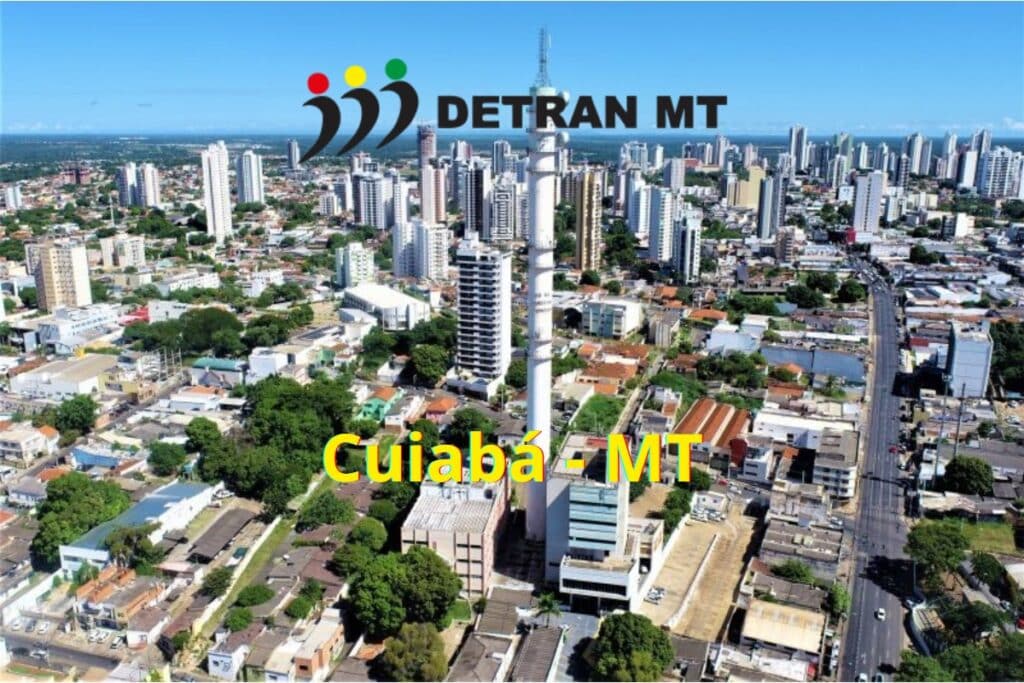 Vista aérea Cuiabá, Mato Grosso, logo DETRAN MT.