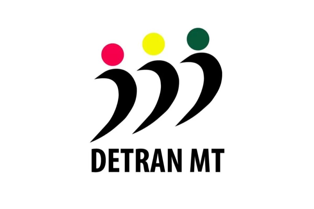 Logo do DETRAN MT com formas coloridas.