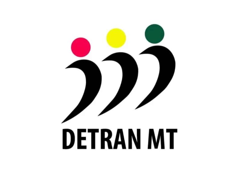Logo do DETRAN MT com formas coloridas.
