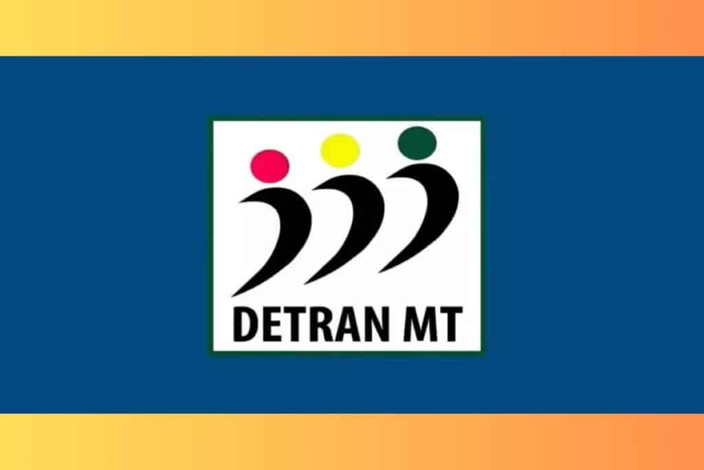 Logo do Detran MT com símbolos coloridos.