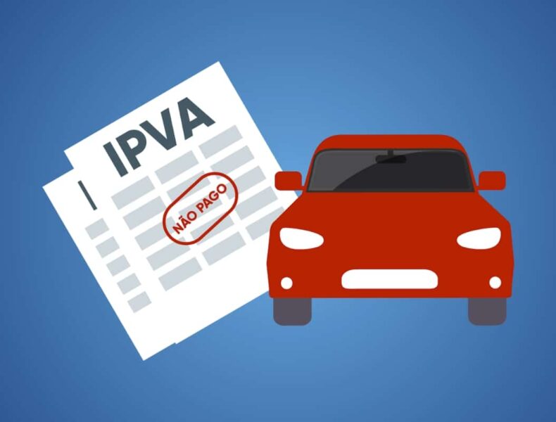 Carro vermelho e boleto IPVA não pago.